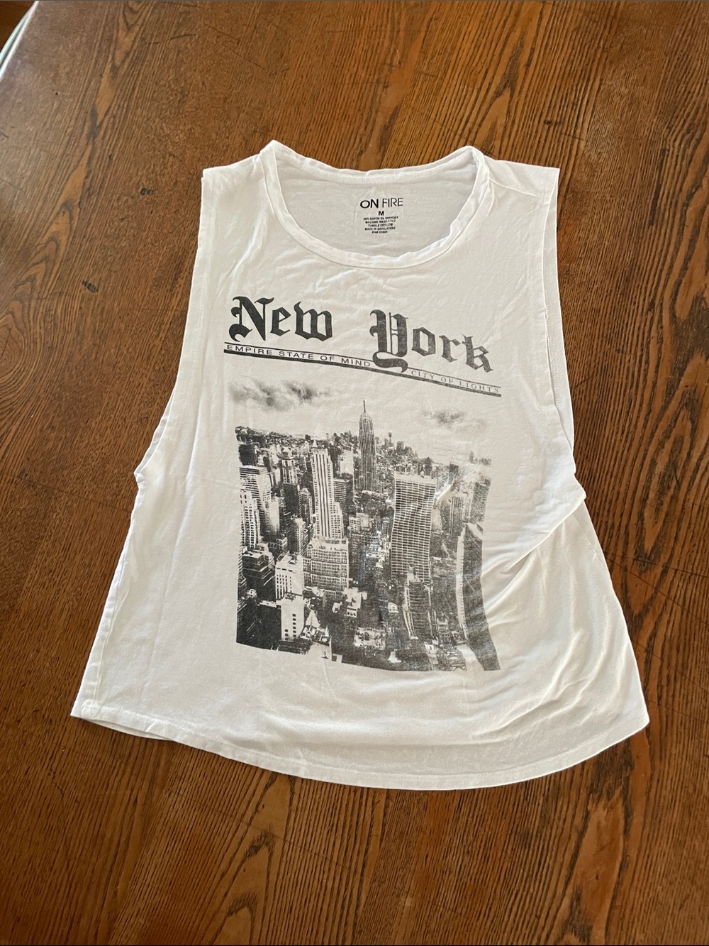 On Fire White Graphic New York Muscle Tank